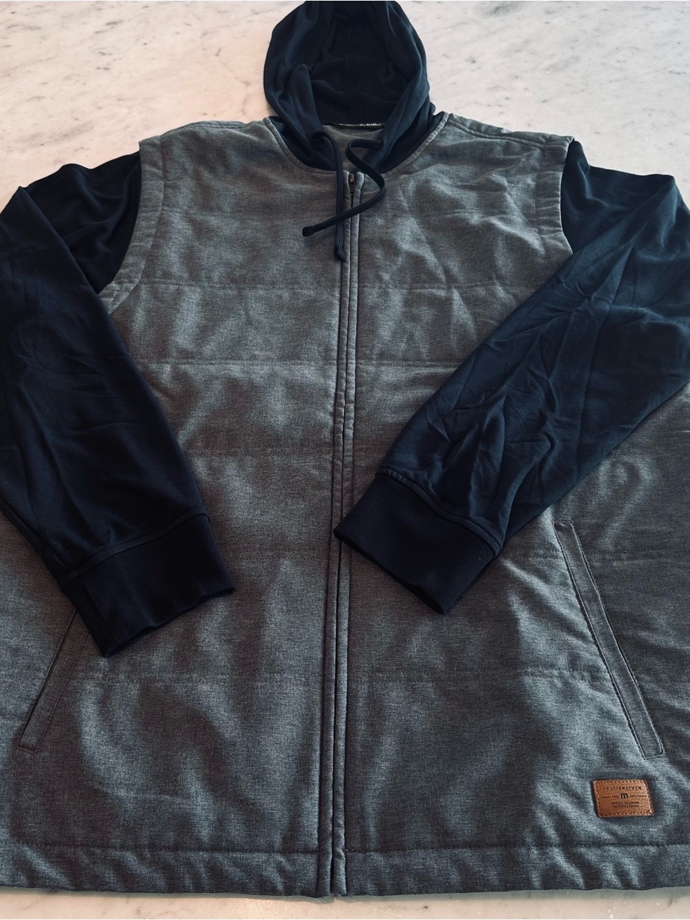 Travis Mathew Men's Hooded Shirt Jacket in Gray and Black